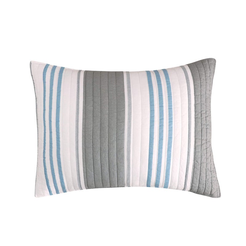 Levtex Home Provincetown Standard Sham Striped Coastal - Grey, White, and Blue - (26x20in.) - Reversible - Cotton - Image 1